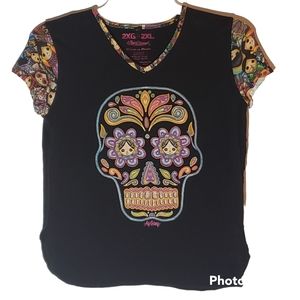 IAY GUEY girls 2XL sugar skull Day of the Dead shirt. 510